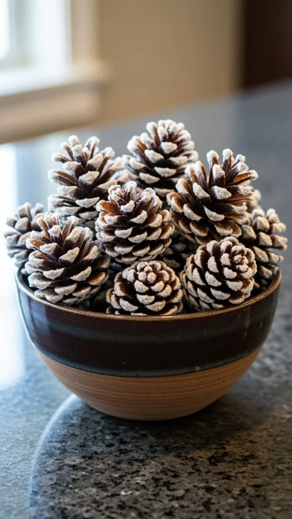 Frosted Pinecones in a Bowl