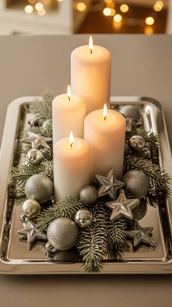 Glittering Silver Candle Tray