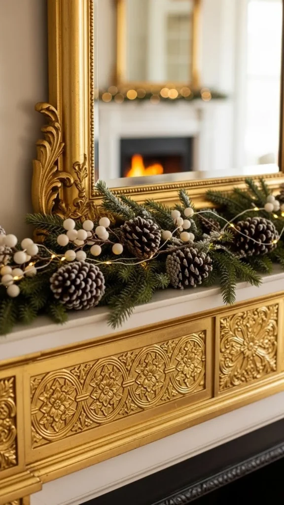 Gold Leaf Accents on the Mantel