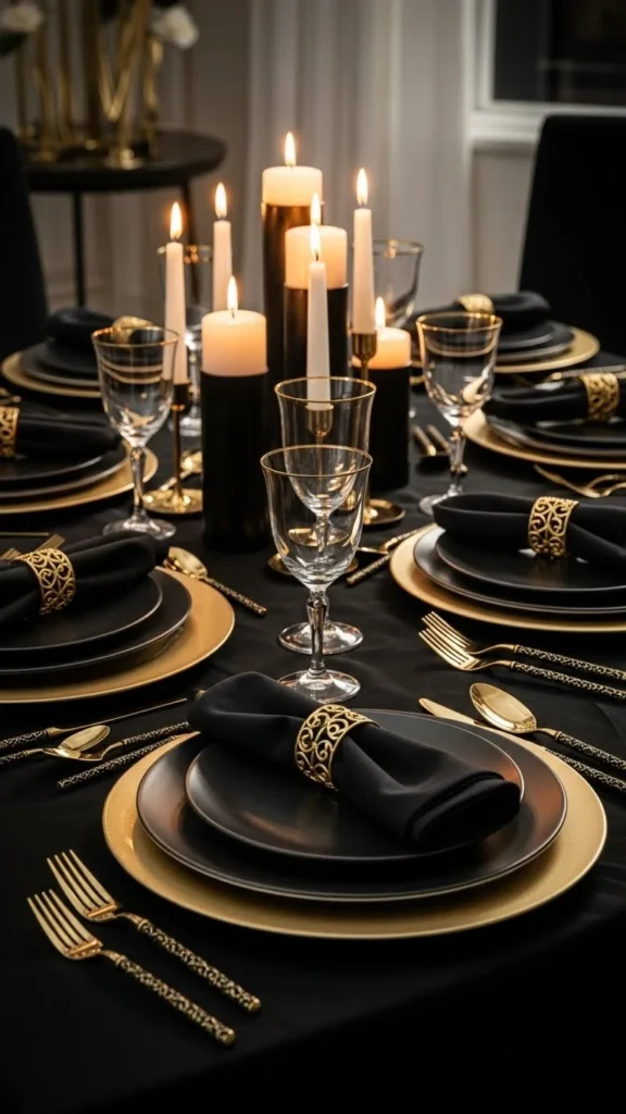 Gold and Black Layered Place Setting