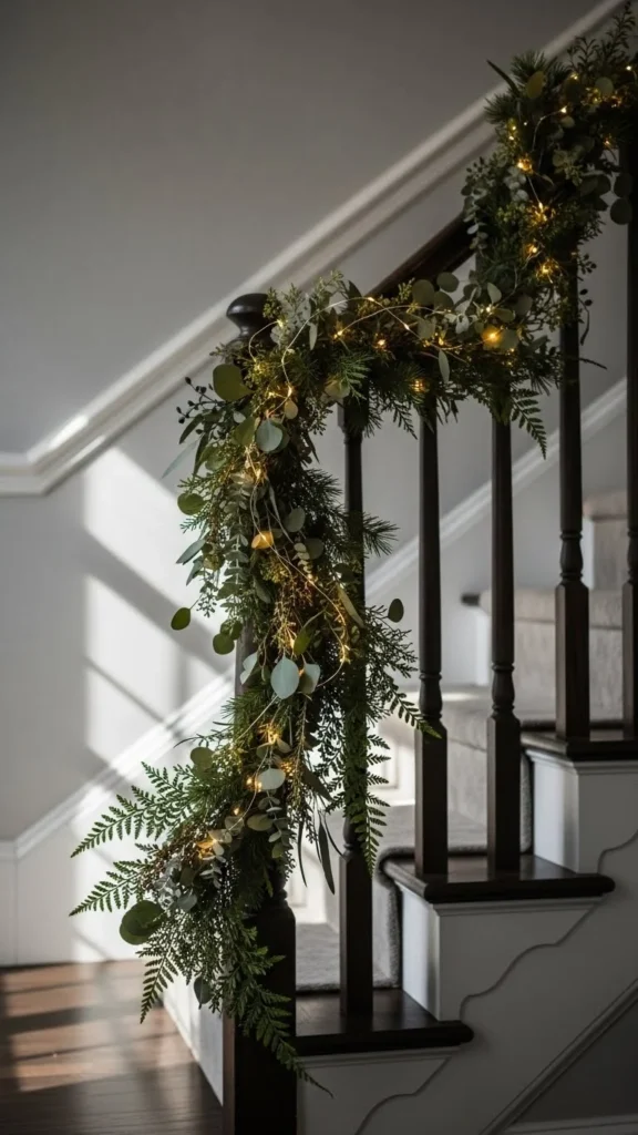 Greenery Garland on the Stair Rail