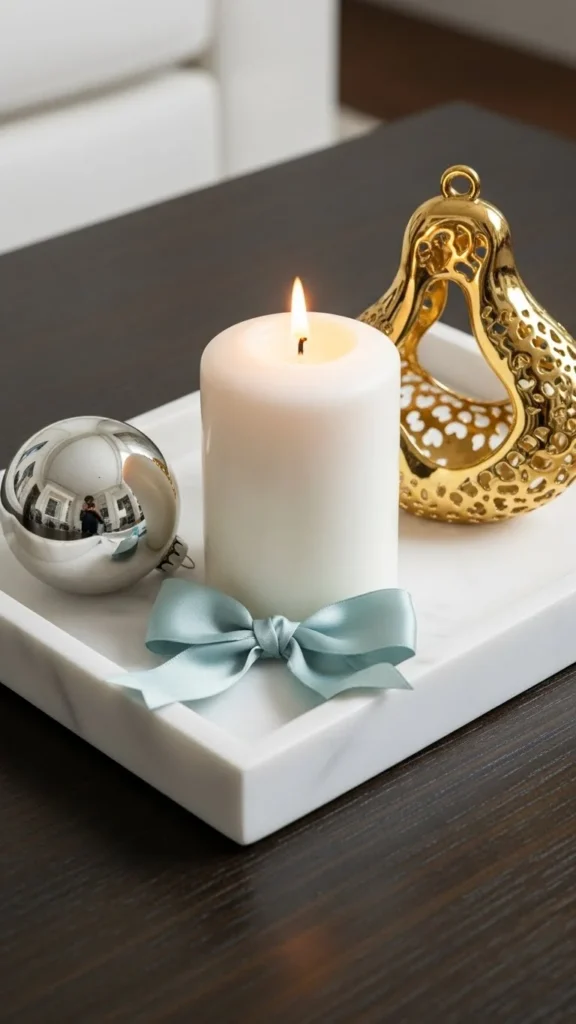 Marble Tray With Candle and Ornaments