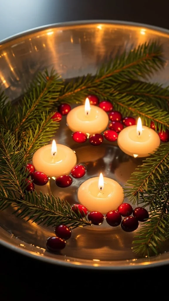 Metallic Bowl with Floating Candles