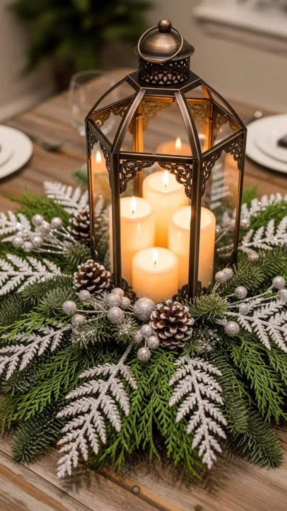 Metallic Lantern with Greenery