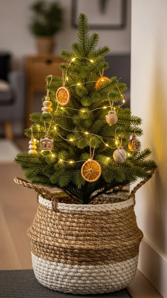 Mini Christmas Tree in a Basket