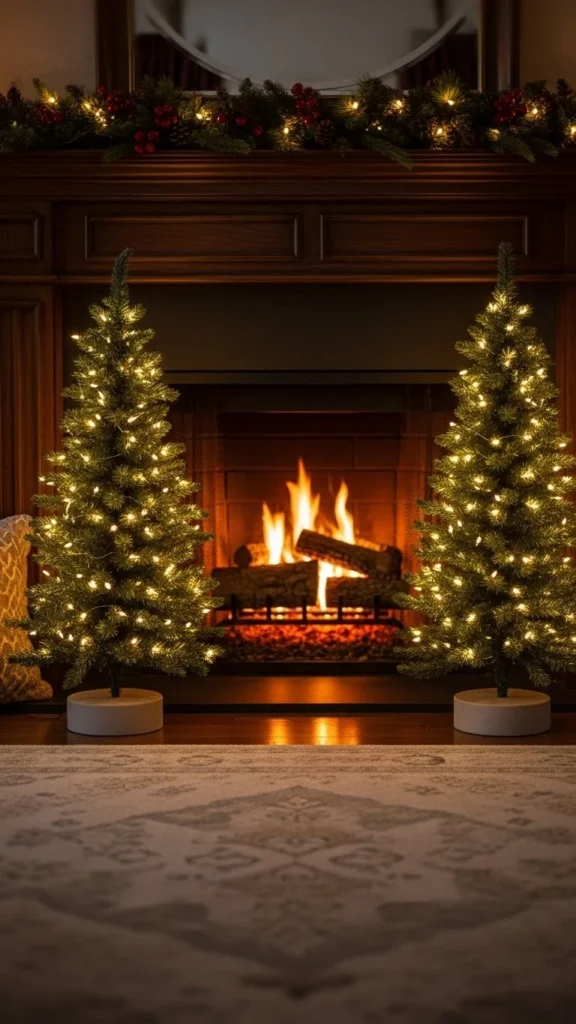 Mini Christmas Trees on the Hearth