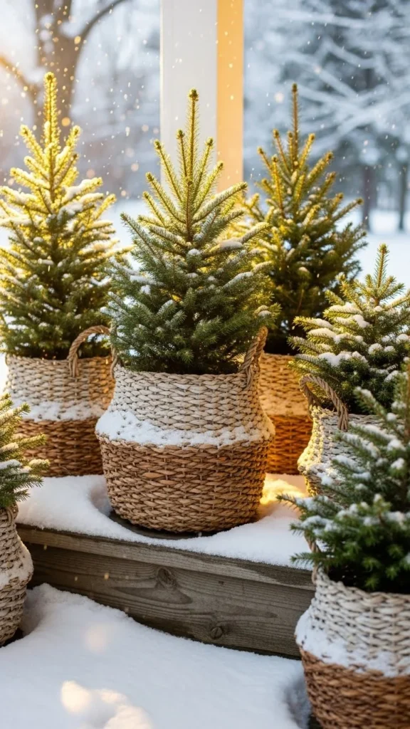 Mini Evergreen Trees in Baskets