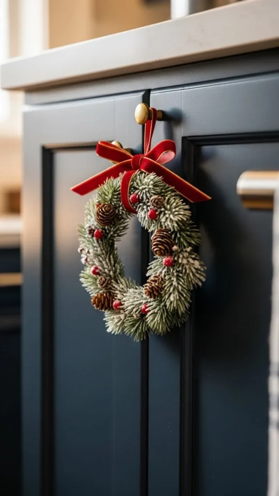 Mini Winter Wreath on a Cabinet Door