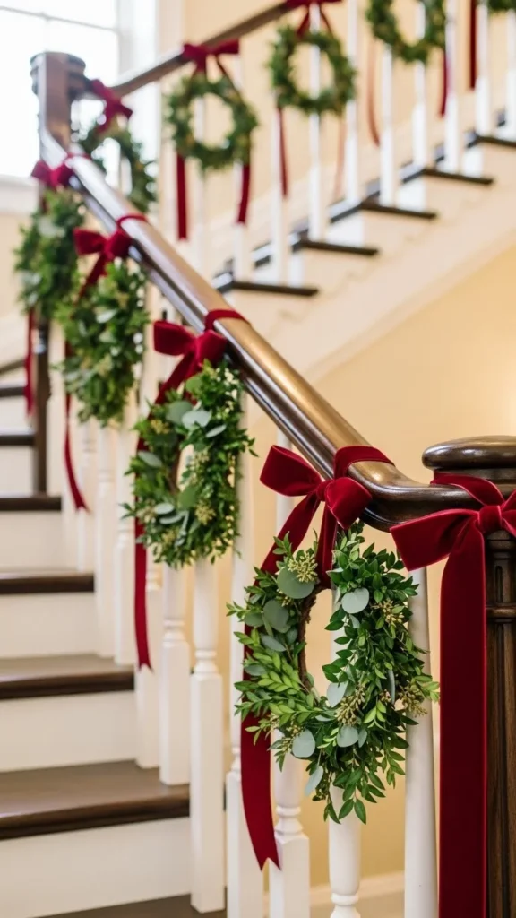 Mini Wreaths on Every Baluster