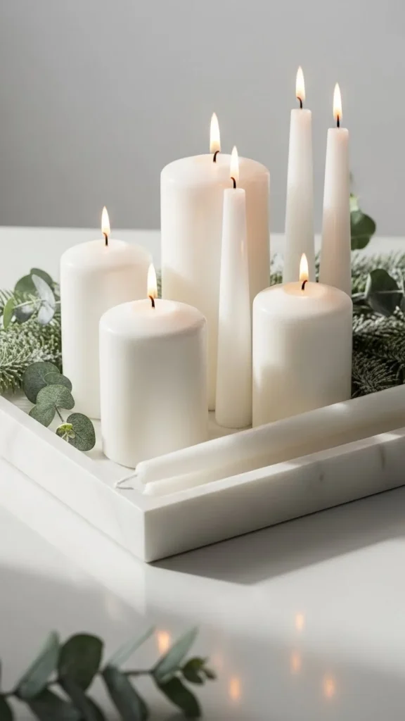 Minimal White Candle & Marble Tray