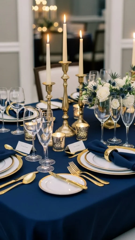 Navy & Gold Dinner Setup