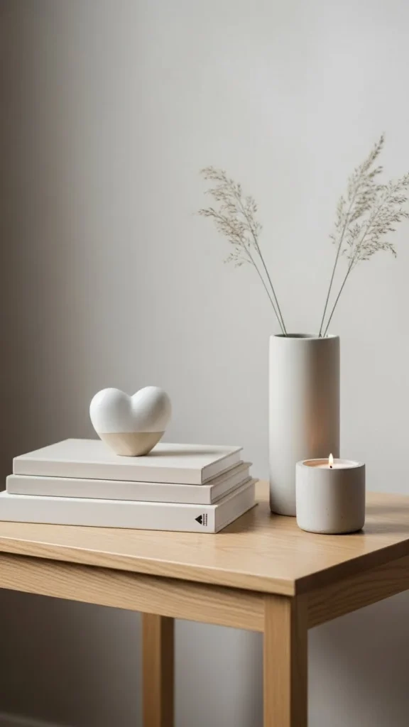 Neutral Table Decor with Heart Accent