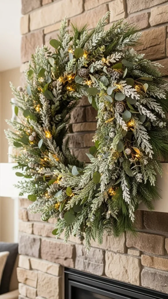 Oversized Wreath Above the Mantel