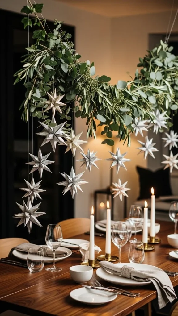 Paper Star Garland Mixed with Greenery