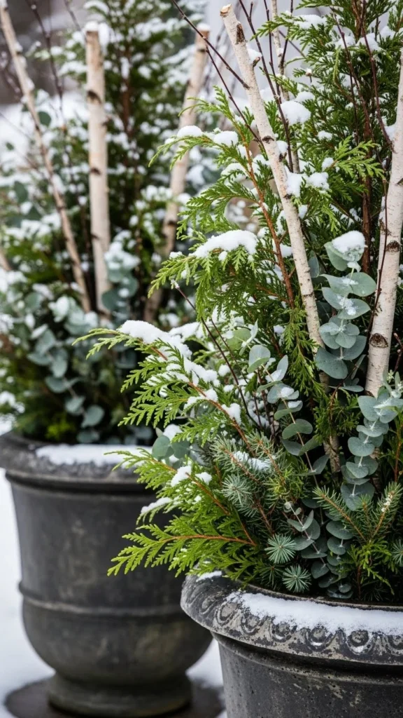 Patio Planters Filled with Winter Greens