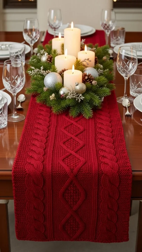 Red Cable-Knit Runner