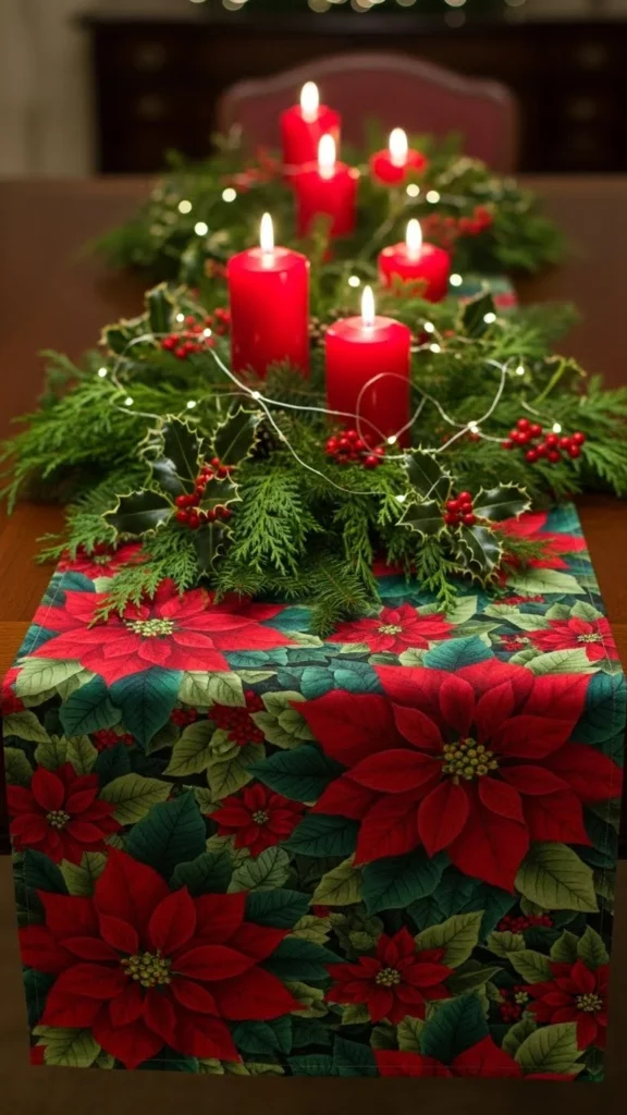 Red Poinsettia Pattern Runner