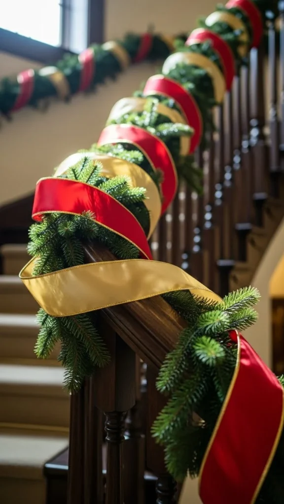 Red and Gold Ribbon Wrapped Railing