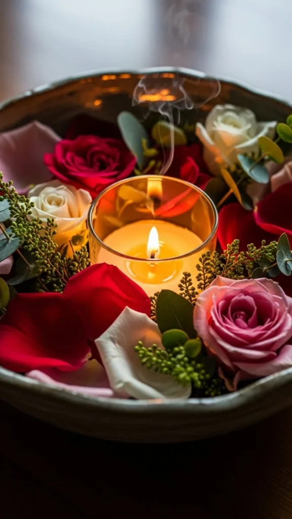 Romantic Candle & Floral Bowl