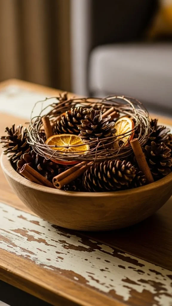 Rustic Wooden Bowl With Natural Fillers