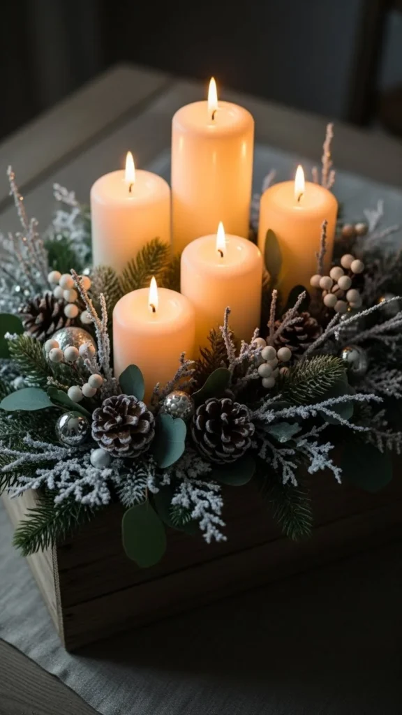 Rustic Wooden Box Candle Arrangement