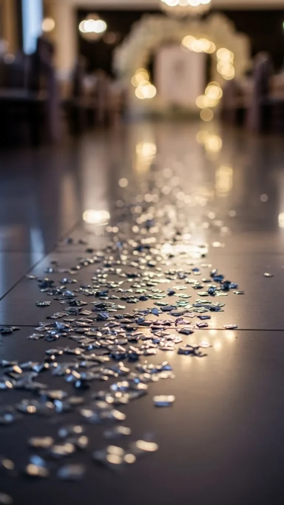 Silver Confetti Trail on the Floor
