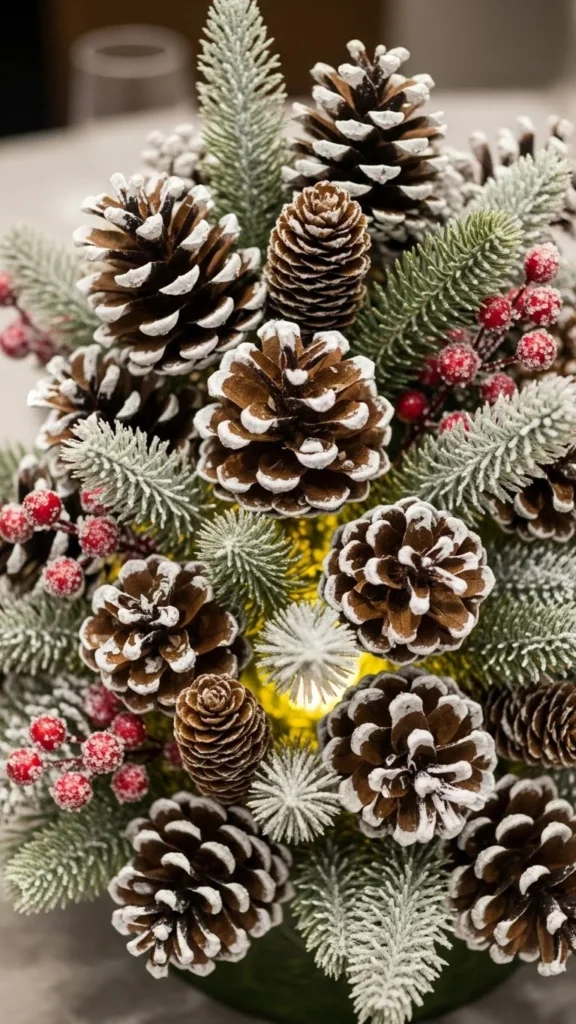 Snow-Dusted Pinecones as Accents