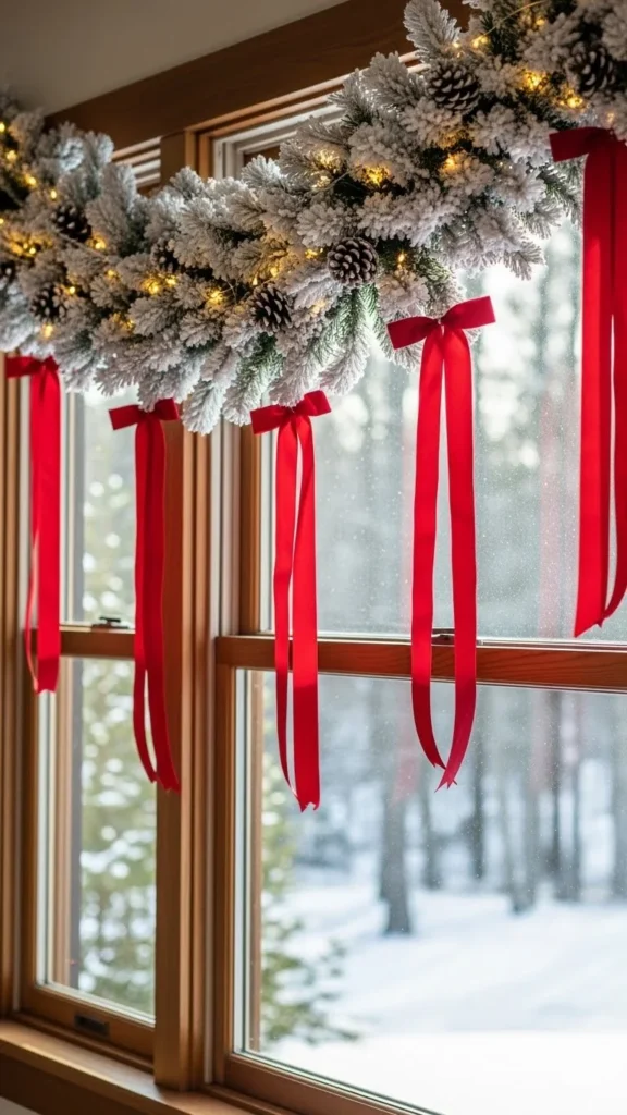 Snowy Garland with Ribbon Tails