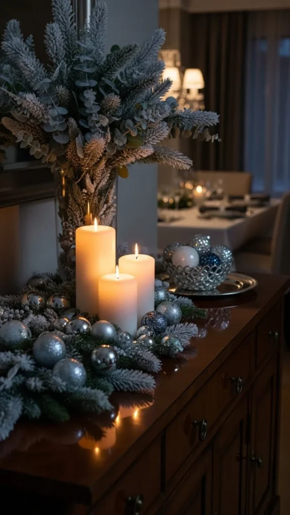Snowy Greenery on the Sideboard
