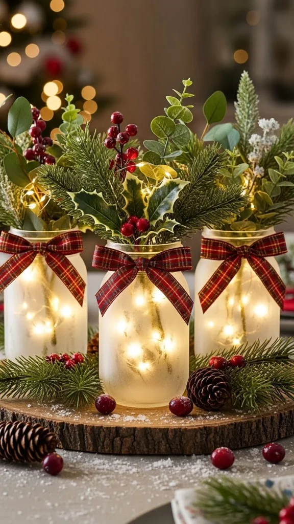 Snowy Mason Jar Arrangement