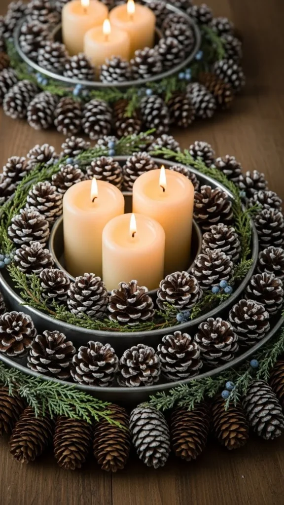 Snowy Pinecone Candle Rings