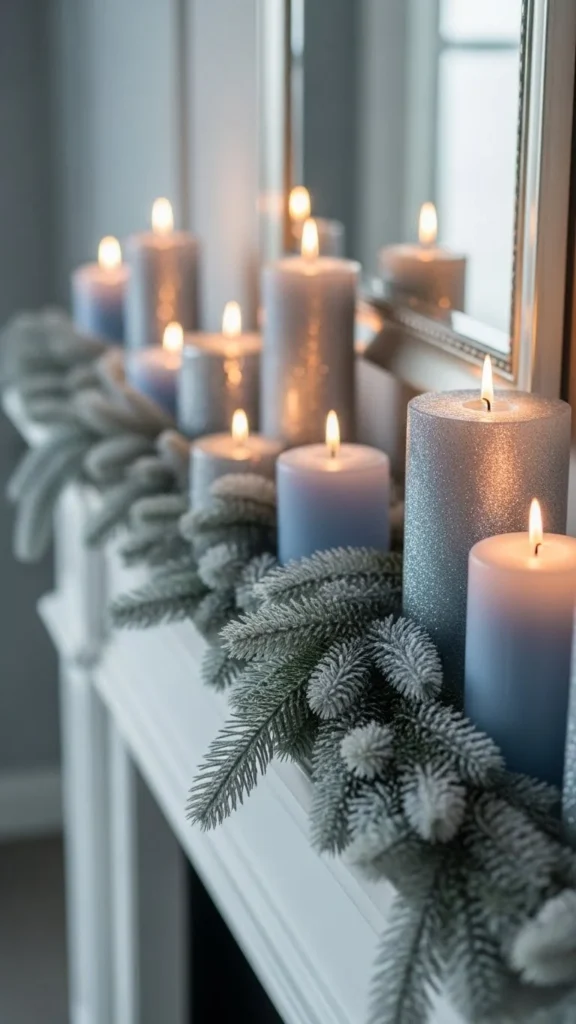 Soft Blue and Silver Winter Mantel