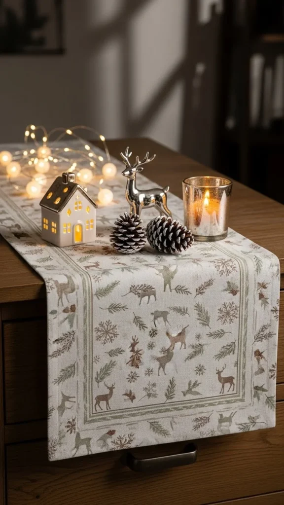 Soft Christmas Table Runner on the Dresser