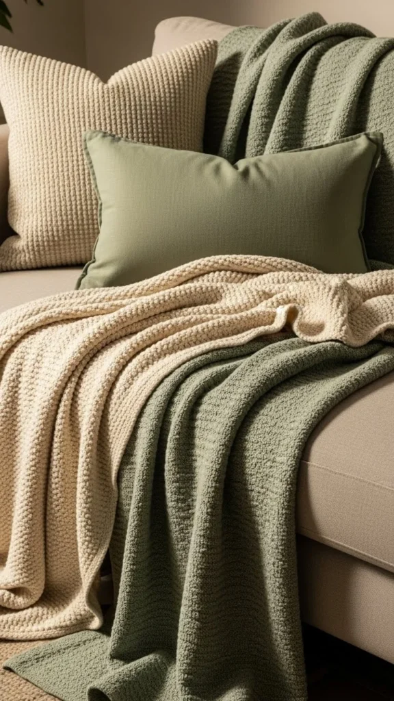 Soft Green Throw Blanket Layers