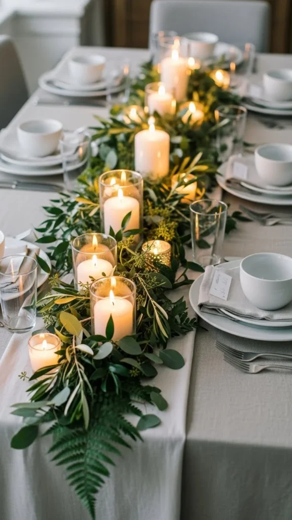 Soft Greenery Draped Across the Table