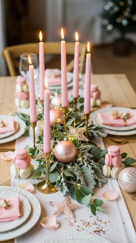 Soft Pink Christmas Candle Centerpiece