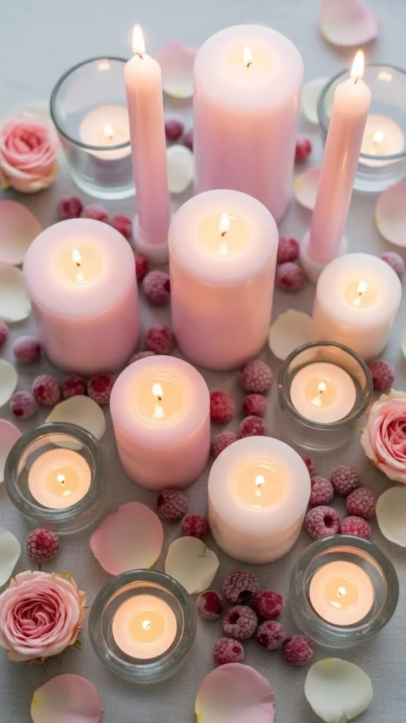 Soft Pink & White Winter Candle Set