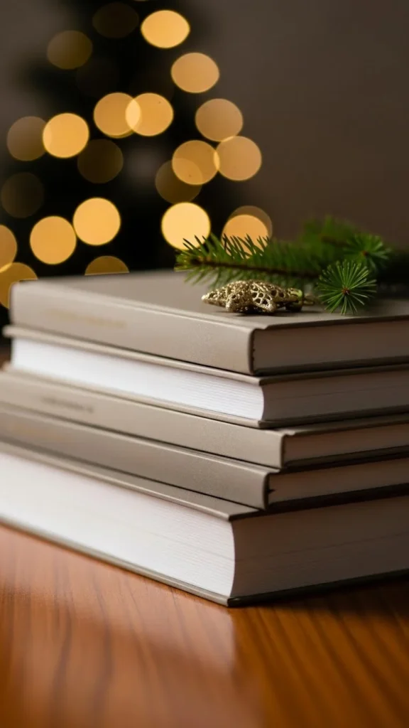 Stacked Coffee Table Books With Christmas Accents