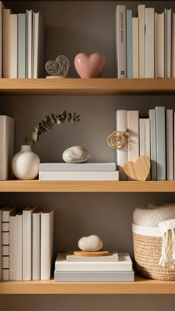 Subtle Heart Decor on Shelves