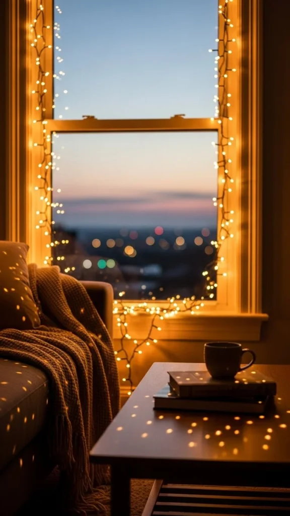 Twinkle Lights Around the Windows