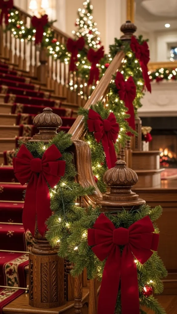 Velvet Bow Accents on Each Railing Post