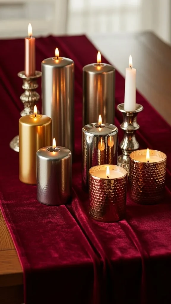 Velvet Runner With Metallic Candles