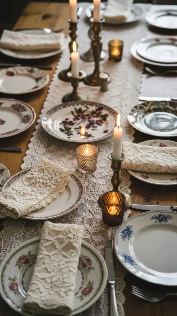 Vintage Plates and Delicate Lace Accents