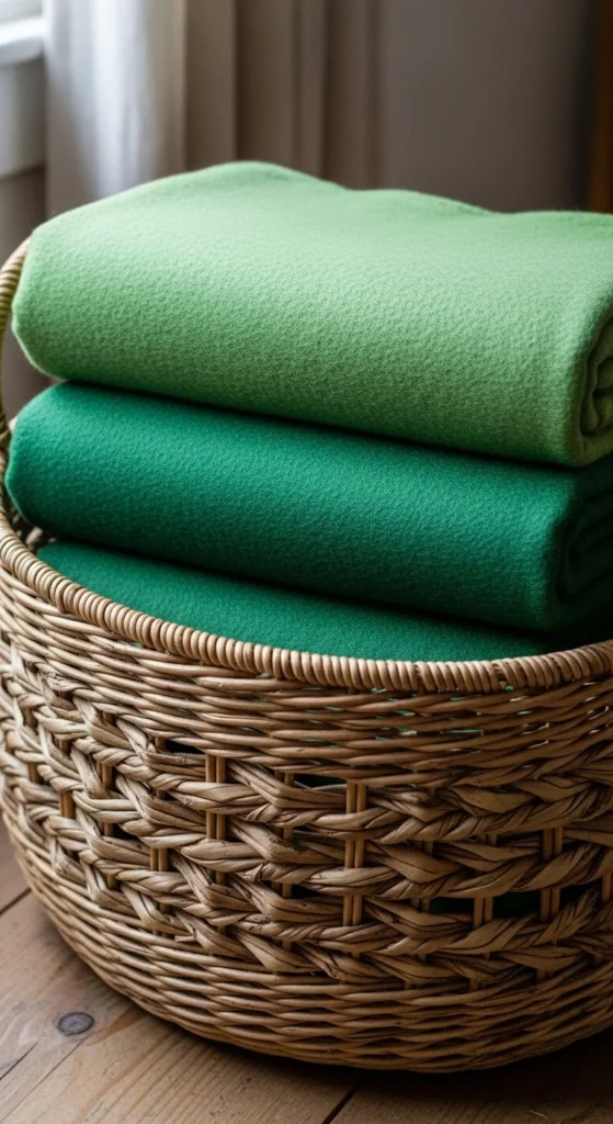 Basket With Green Throws