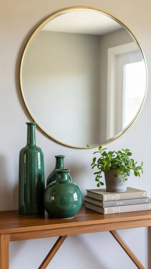 Console Table With Green Ceramic Accents