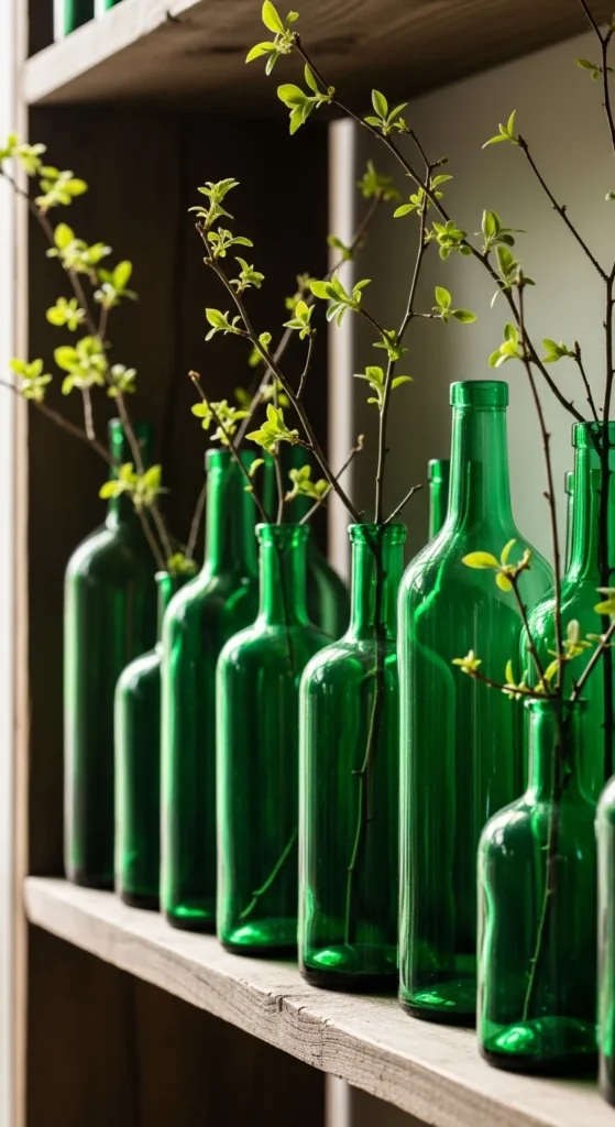 Green Bottle Shelf Decor