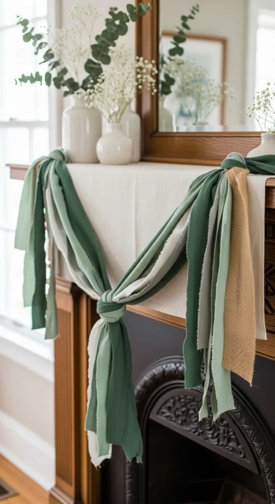 Hand-Tied Green Fabric Garlands