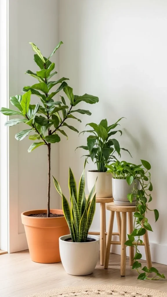 Potted Green Plants Near the Door