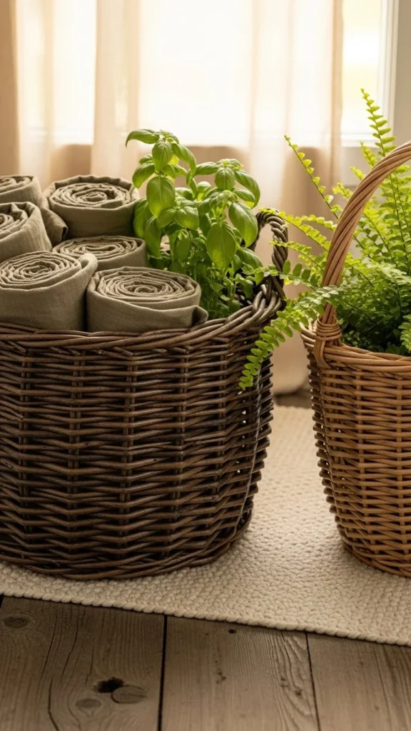 Woven Baskets with Green Accents
