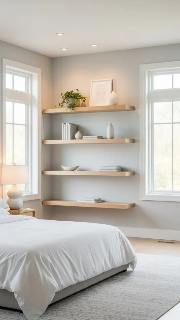 how to decorate bedroom shelves
